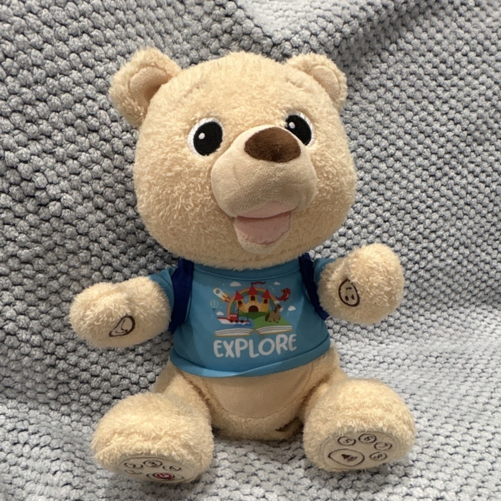 Spark  Bear Stuffed Animal Plush Medium Beige Blue Talking Backpack Explore S…
